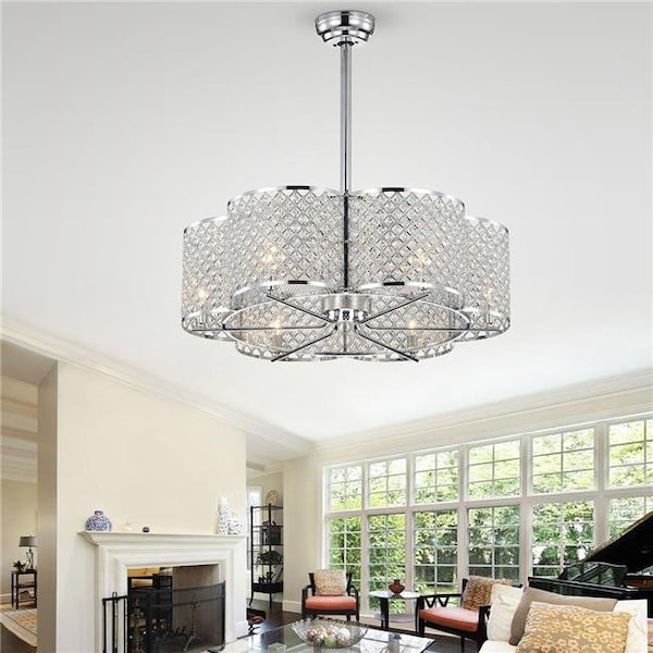 Warehouse Of Tiffany CFL-8421CH 30.12 in. Wellane Indoor Remote Controlled Fandelier with Light Kit; Chrome CFL-8421CH - main